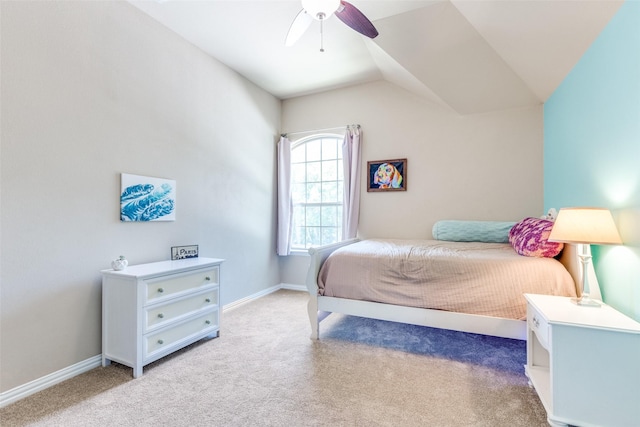 1386 Caspian Dr, Roanoke, TX 76262 - carpeted bedroom with vaulted ceiling, baseboards, and a ceiling fan