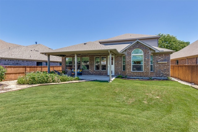 1386 Caspian Dr, Roanoke, TX 76262 - rear view of property with brick siding, a patio, and roof with shingles