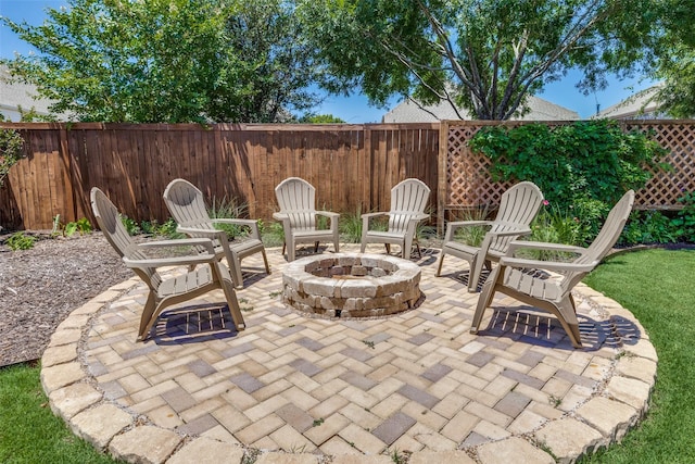 1386 Caspian Dr, Roanoke, TX 76262 - fenced backyard featuring a fire pit and a patio area