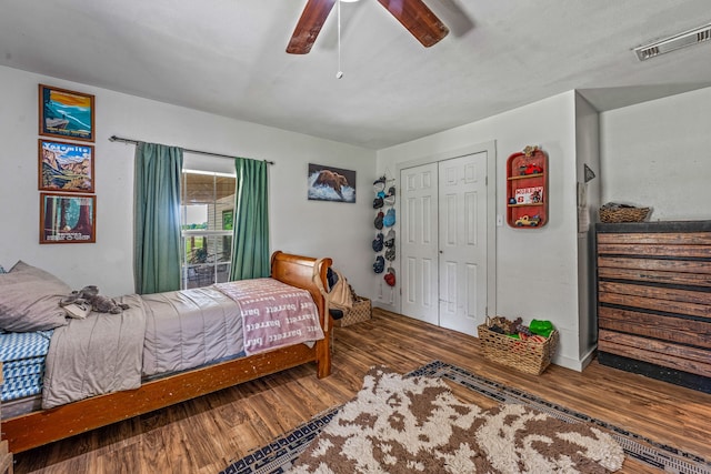 40248 Fm 2481, Hico, TX 76457 - bedroom featuring wood finished floors, a closet, and ceiling fan
