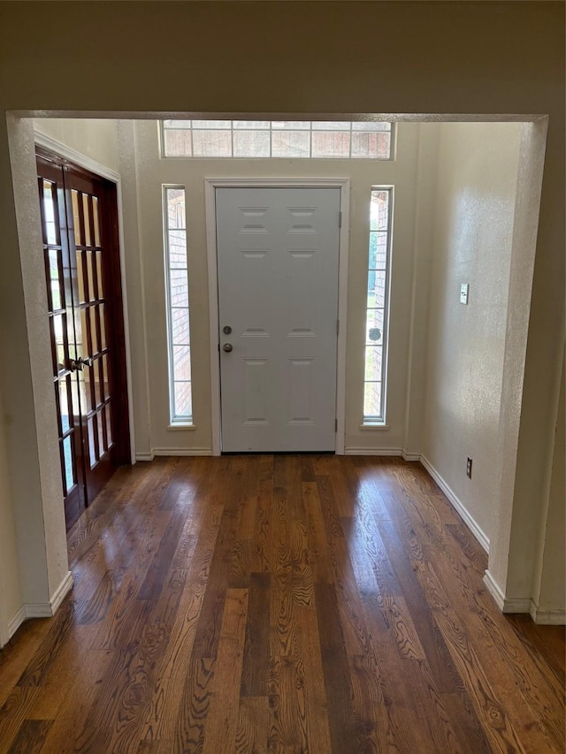 5421 Palace Dr, Richardson, TX 75082 - foyer entrance featuring dark wood-style flooring, healthy amount of natural light, and baseboards