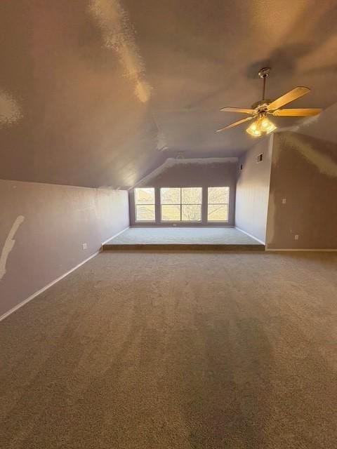 5421 Palace Dr, Richardson, TX 75082 - additional living space featuring lofted ceiling, baseboards, carpet flooring, and a ceiling fan