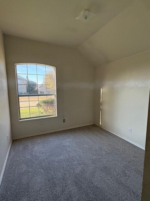 5421 Palace Dr, Richardson, TX 75082 - unfurnished room with carpet flooring, lofted ceiling, and baseboards