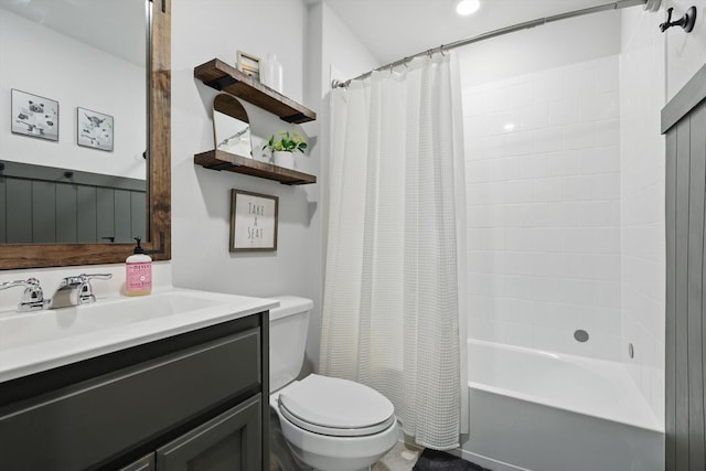 3800 Canyon Verde Ln, Denton, TX 76226 - bathroom featuring toilet, vanity, and shower / tub combo with curtain