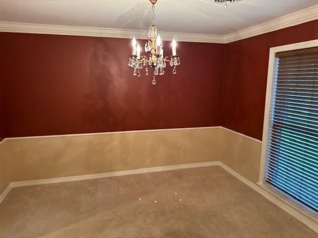 401 Locust St, Shreveport, LA 71105 - unfurnished dining area featuring a chandelier, carpet flooring, crown molding, and baseboards