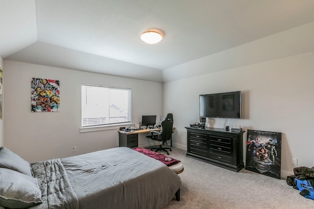 2104 Palafox Dr, Waco, TX 76655 - carpeted bedroom featuring vaulted ceiling, an office area, and baseboards
