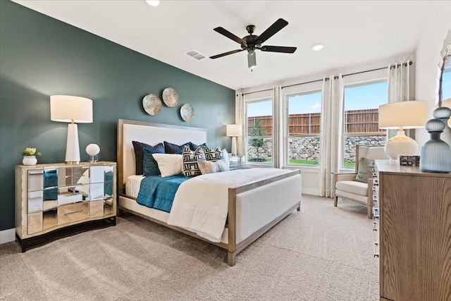 1213 Angel Ln, Aubrey, TX 76227 - carpeted bedroom featuring baseboards, recessed lighting, and a ceiling fan