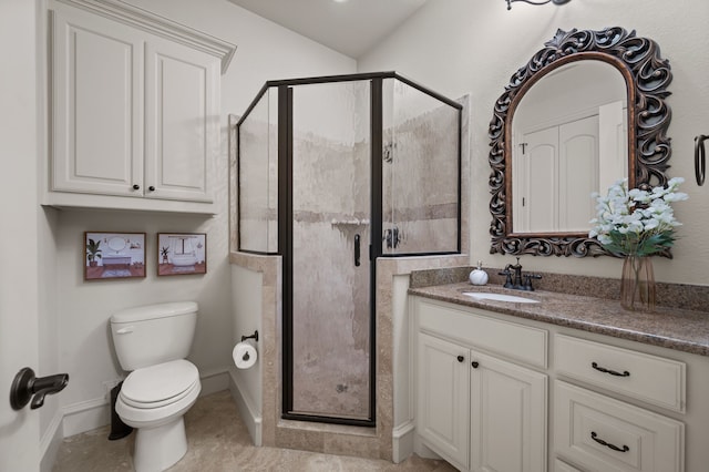 33 Main St Unit 220, Colleyville, TX 76034 - full bath featuring vanity, a shower stall, toilet, baseboards, and tile patterned flooring