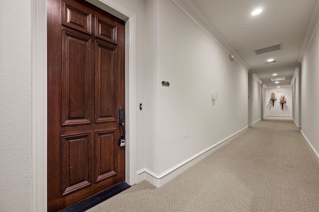 33 Main St Unit 220, Colleyville, TX 76034 - hallway with carpet, ornamental molding, baseboards, and recessed lighting