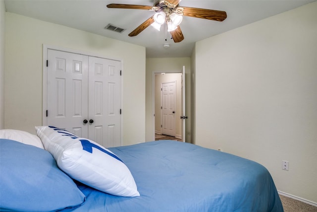 226 Merlin Dr, Weatherford, TX 76086 - bedroom with carpet flooring, baseboards, a closet, and a ceiling fan