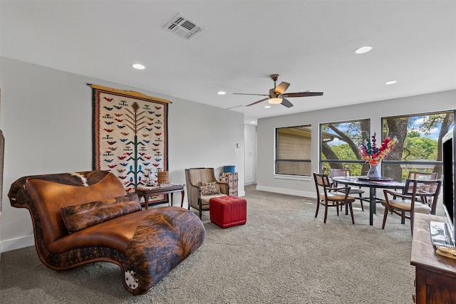 5120 Fairway Cir, Granbury, TX 76049 - living area with carpet flooring, ceiling fan, recessed lighting, and baseboards