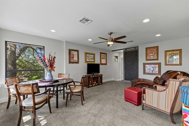 5120 Fairway Cir, Granbury, TX 76049 - carpeted dining room featuring recessed lighting, baseboards, and a ceiling fan
