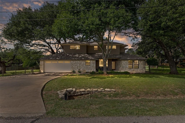 5120 Fairway Cir, Granbury, TX 76049 - view of front of home with stone siding, concrete driveway, and a garage