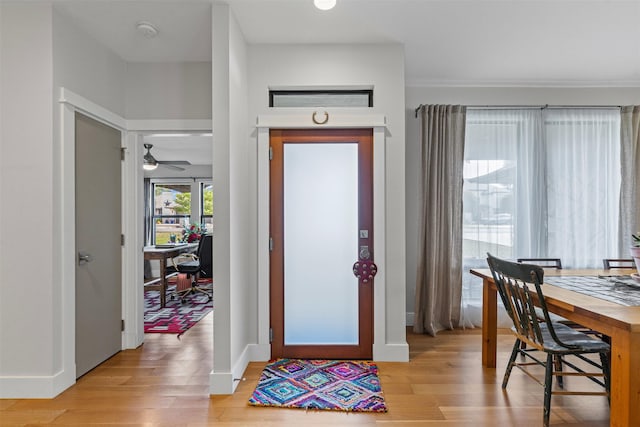 5120 Fairway Cir, Granbury, TX 76049 - entryway featuring light wood-style floors, baseboards, and ceiling fan