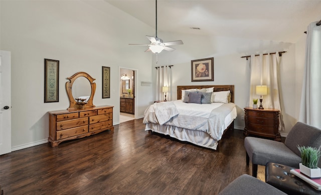 1000 Ballard Rd, Van Alstyne, TX 75495 - bedroom featuring lofted ceiling, wood finished floors, ensuite bathroom, baseboards, and a ceiling fan