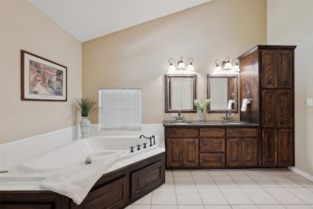 1000 Ballard Rd, Van Alstyne, TX 75495 - full bathroom with double vanity, a garden tub, and tile patterned floors