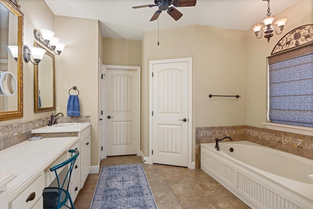 1096 Black Hawk Trl, Nemo, TX 76070 - full bath with vanity, ceiling fan, a garden tub, and a chandelier