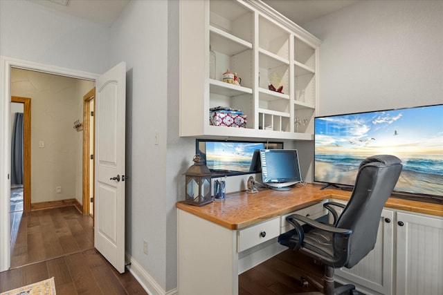 1096 Black Hawk Trl, Nemo, TX 76070 - home office with built in desk, dark wood finished floors, and baseboards
