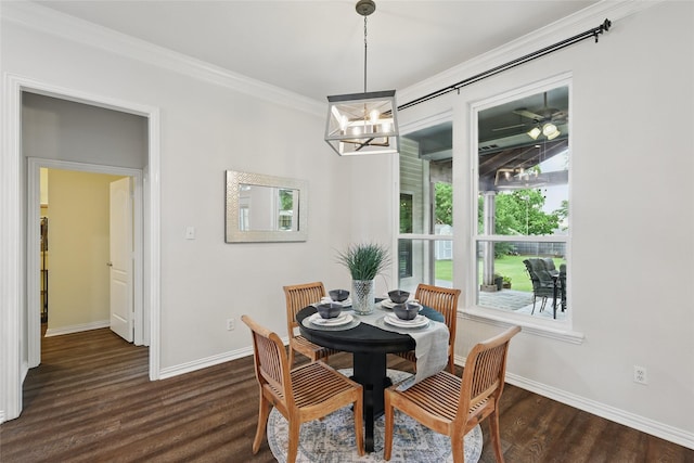 1137 Countryhill Dr, Keller, TX 76248 - dining room featuring baseboards, ornamental molding, dark wood-style flooring, and a chandelier