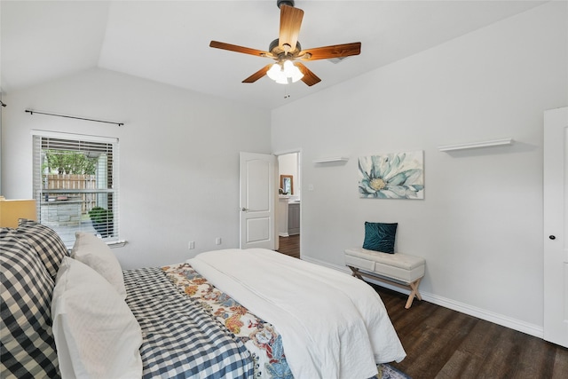 1137 Countryhill Dr, Keller, TX 76248 - bedroom featuring vaulted ceiling, wood finished floors, baseboards, and a ceiling fan