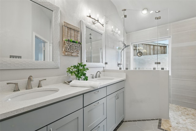 1137 Countryhill Dr, Keller, TX 76248 - bathroom with walk in shower, double vanity, and tile patterned flooring