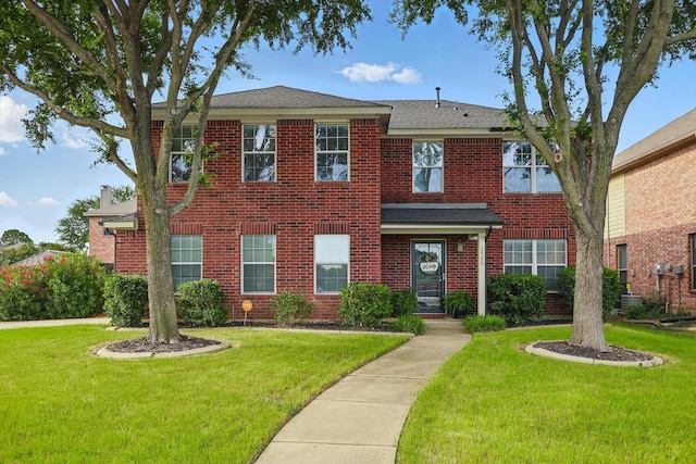 1500 Caymus Ct, Lewisville, TX 75067 - view of front of property with a front lawn, brick siding, and a shingled roof