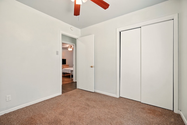 3249 Sandefer St, Abilene, TX 79603 - unfurnished bedroom with carpet floors, baseboards, a closet, and ceiling fan