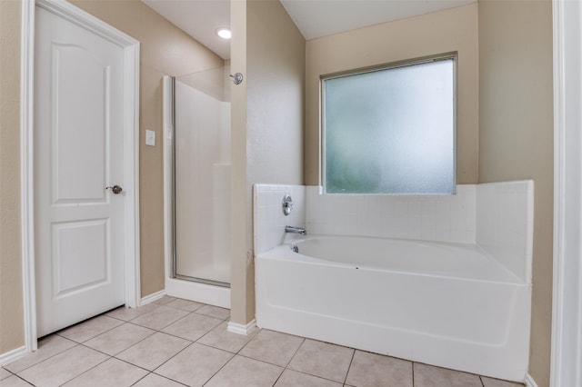 4430 Morning Star Ln, Midlothian, TX 76065 - bathroom with a bath, tile patterned floors, a stall shower, and baseboards