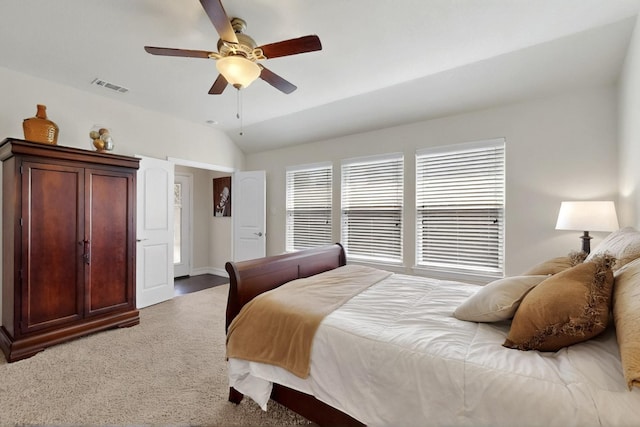 691 Hobie Point Dr, Lewisville, TX 75056 - bedroom with lofted ceiling, carpet, ceiling fan, and baseboards