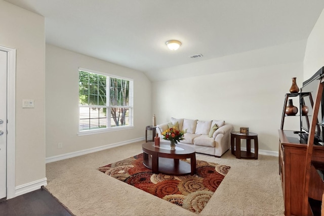 691 Hobie Point Dr, Lewisville, TX 75056 - living room featuring baseboards, carpet floors, and vaulted ceiling