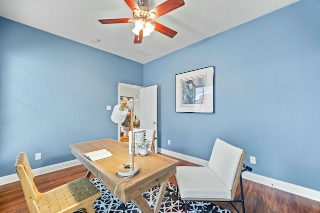 2425 Sir Lovel Ln, Lewisville, TX 75056 - office with ceiling fan, baseboards, and wood finished floors