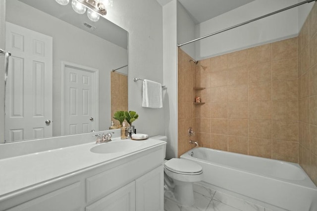 2425 Sir Lovel Ln, Lewisville, TX 75056 - full bathroom with bathing tub / shower combination, vanity, toilet, and marble finish floors