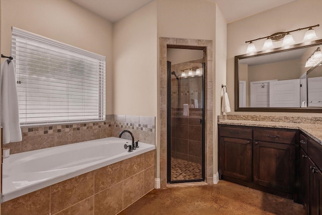 5861 Hayes Rd, Midlothian, TX 76065 - bathroom featuring vanity, a stall shower, and a garden tub