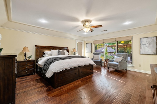 201 Split Rock Ter, Ovilla, TX 75154 - bedroom with wood finished floors, ornamental molding, a ceiling fan, and baseboards