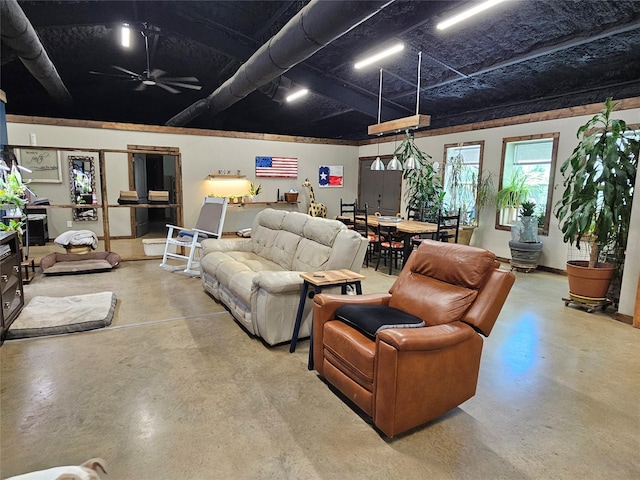 13597 County Road 35, Tyler, TX 75706 - living room with finished concrete floors and ceiling fan