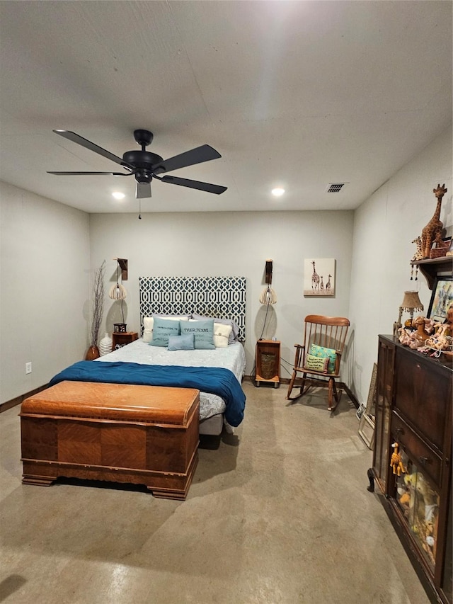 13597 County Road 35, Tyler, TX 75706 - bedroom featuring a ceiling fan, concrete floors, and recessed lighting
