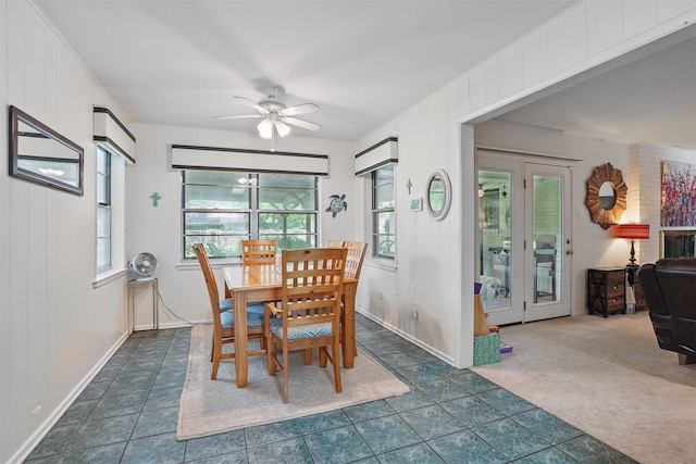 3720 Wharton Dr, Fort Worth, TX 76133 - dining space featuring plenty of natural light, a ceiling fan, and baseboards