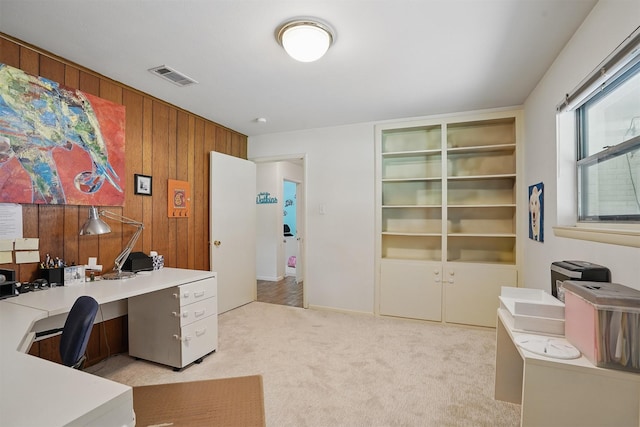 3720 Wharton Dr, Fort Worth, TX 76133 - office area with wood walls, light colored carpet, and baseboards