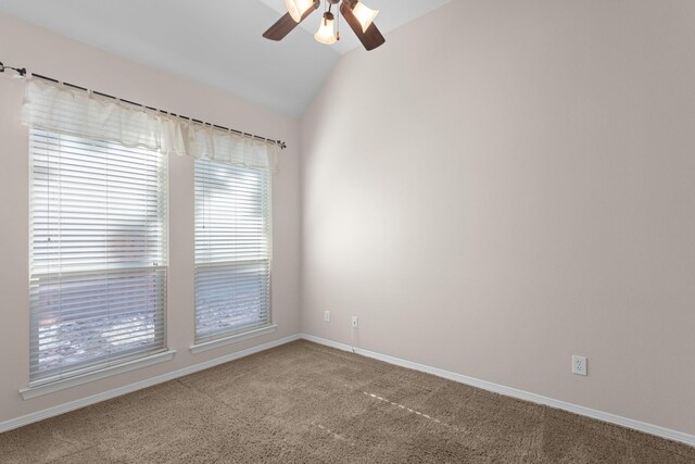 1817 Foxborough Trl, Flower Mound, TX 75028 - empty room with carpet, a ceiling fan, vaulted ceiling, and baseboards