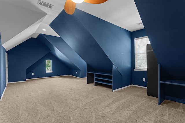 1817 Foxborough Trl, Flower Mound, TX 75028 - bonus room featuring carpet flooring, lofted ceiling, a ceiling fan, and baseboards
