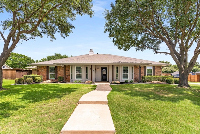 529 Doubletree Dr, Highland Village, TX 75077 - ranch-style house featuring a chimney and brick siding