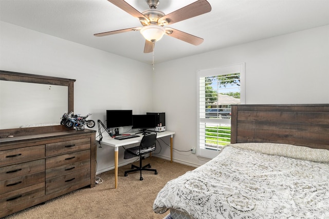 529 Doubletree Dr, Highland Village, TX 75077 - bedroom featuring light carpet, a desk, baseboards, and a ceiling fan