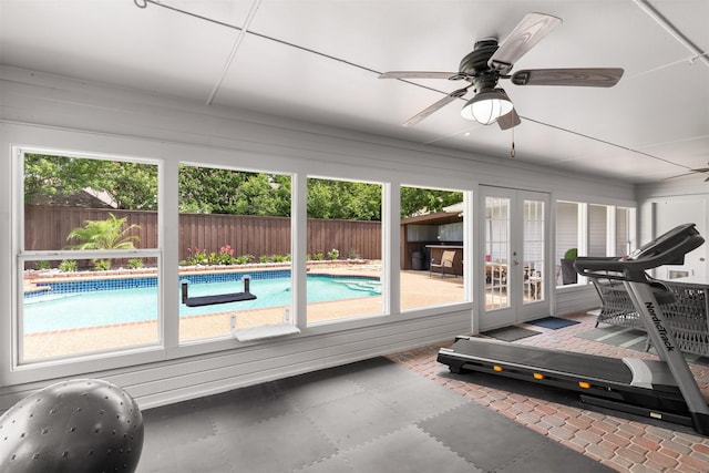 529 Doubletree Dr, Highland Village, TX 75077 - workout area with french doors and a ceiling fan