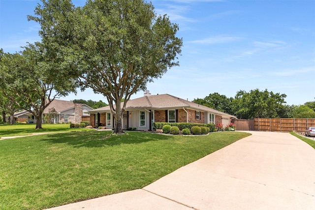 529 Doubletree Dr, Highland Village, TX 75077 - ranch-style home with driveway, a chimney, and brick siding