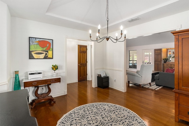 529 Doubletree Dr, Highland Village, TX 75077 - dining room featuring dark wood finished floors, a chandelier, and baseboards