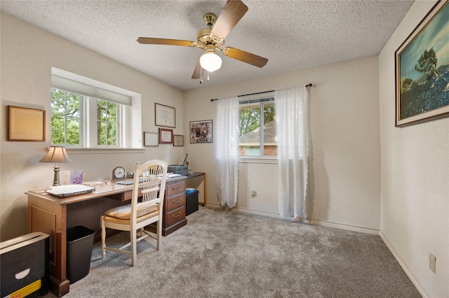 2818 Summit Ridge St, Grapevine, TX 76051 - carpeted office space featuring plenty of natural light, ceiling fan, a textured ceiling, and baseboards