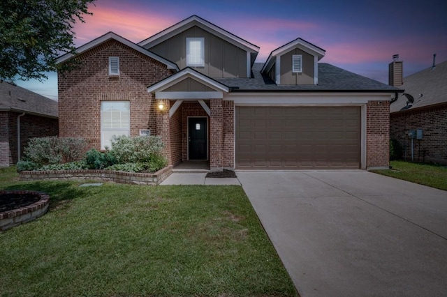 1317 Roadrunner Dr, Little Elm, TX 75068 - traditional-style home featuring brick siding, concrete driveway, a garage, and a lawn
