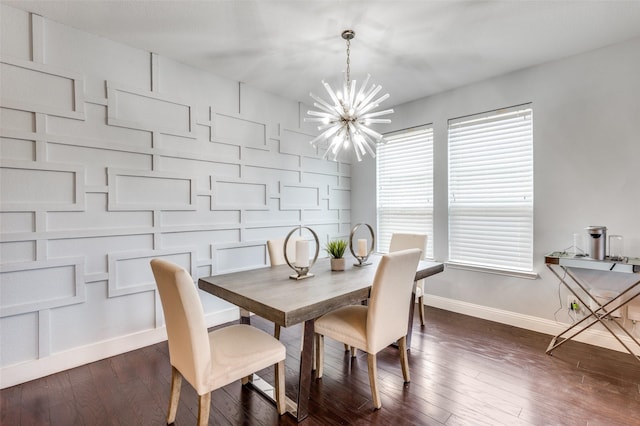 1317 Roadrunner Dr, Little Elm, TX 75068 - dining space with baseboards, a chandelier, and dark wood-style flooring