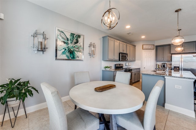 1317 Roadrunner Dr, Little Elm, TX 75068 - dining room with a chandelier, baseboards, recessed lighting, and light tile patterned flooring