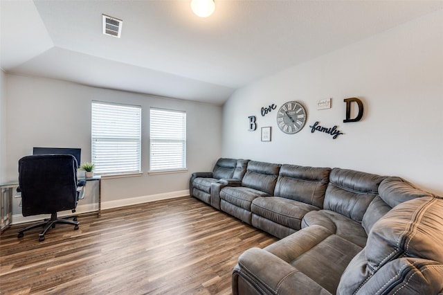1317 Roadrunner Dr, Little Elm, TX 75068 - living room featuring wood finished floors, baseboards, and an office area